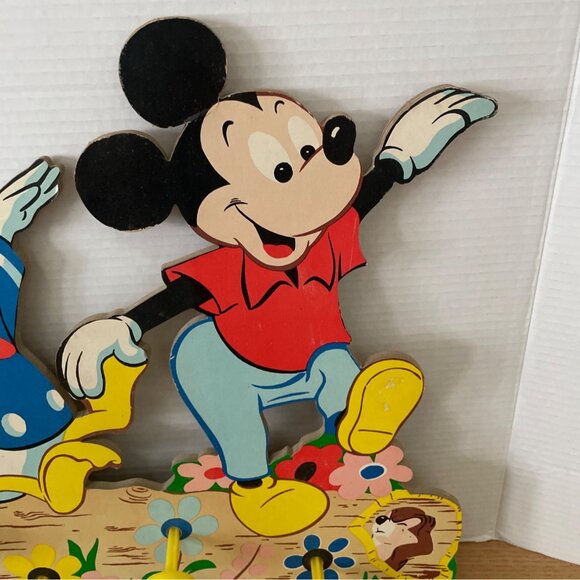 Vtg Walt Disney Productions Mickey Donald Wooden Wall Coat Rack w Hooks1980s - Picture 4 of 8